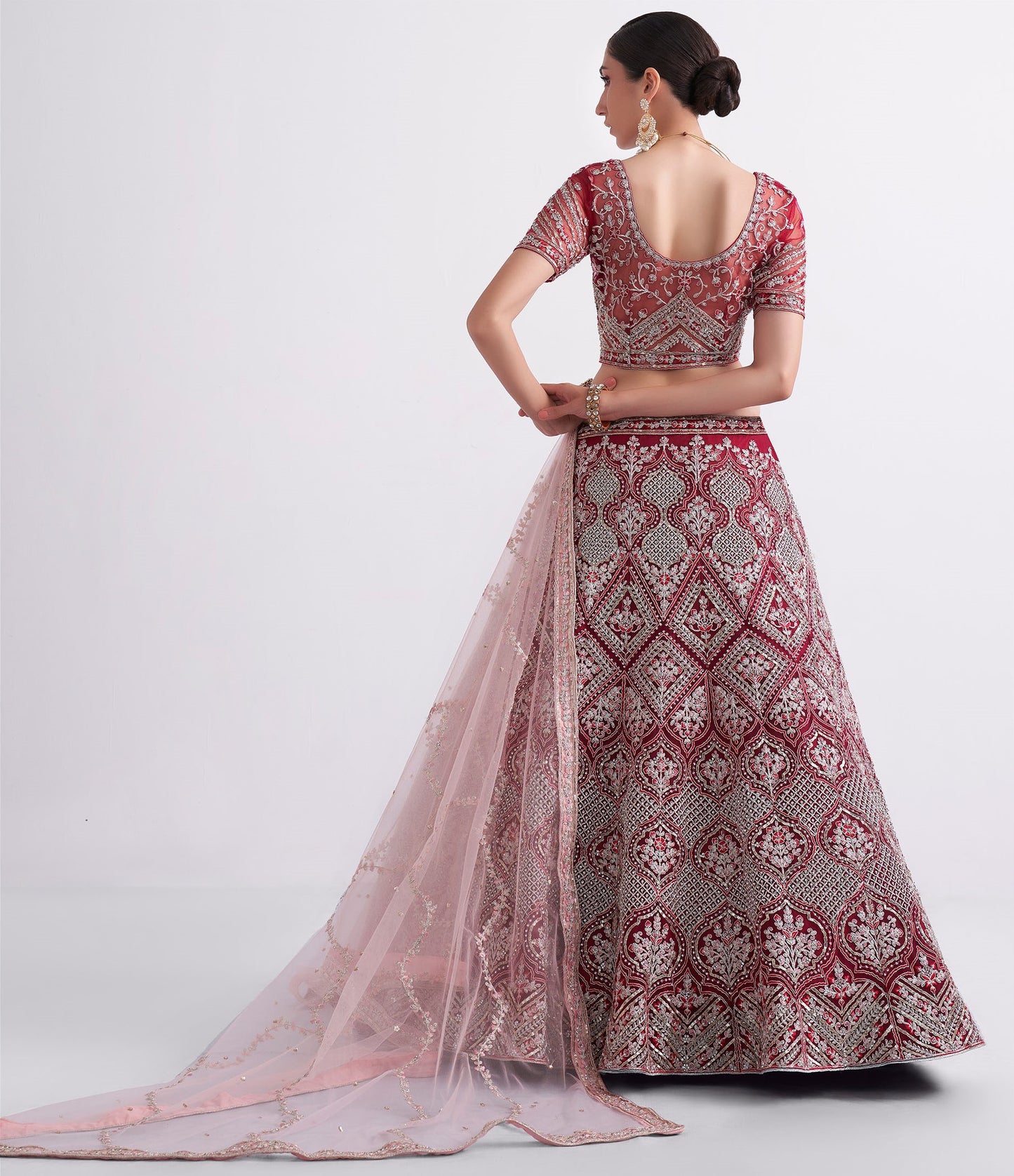 Red Color Embroidered Net Bridal Wear Lehenga Choli