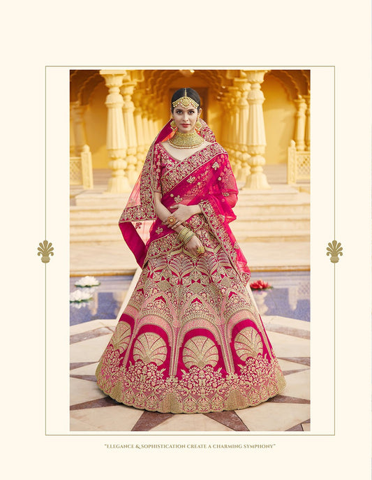 Ruby Pink Bridal Embroidered Velvet Lehenga Choli