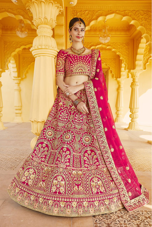 Alluring Pink Color Velvet Bridal Lehenga