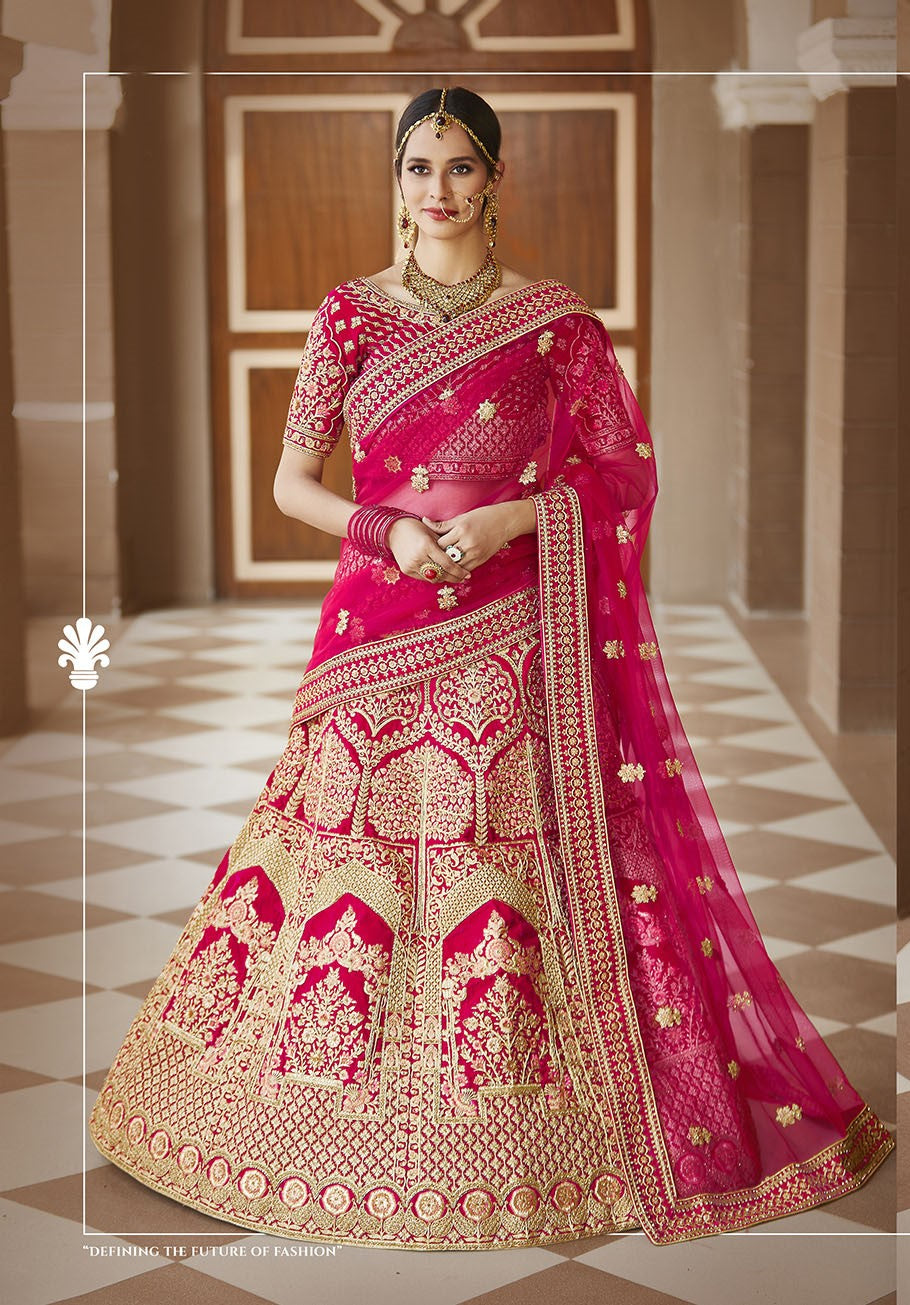 Lovely Pink Color Velvet Bridal Lehenga