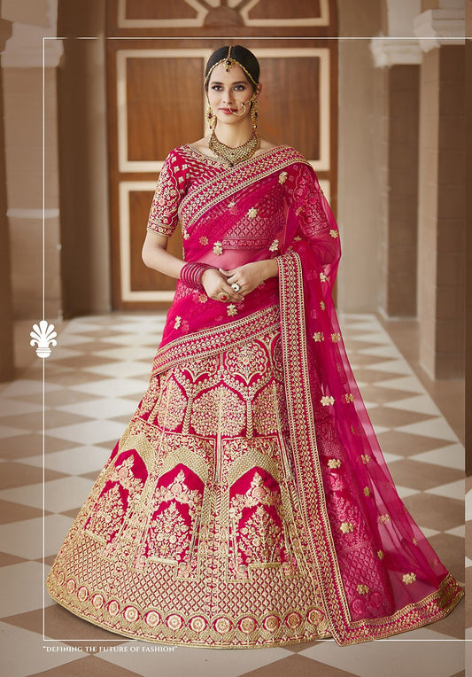 Lovely Pink Color Velvet Bridal Lehenga