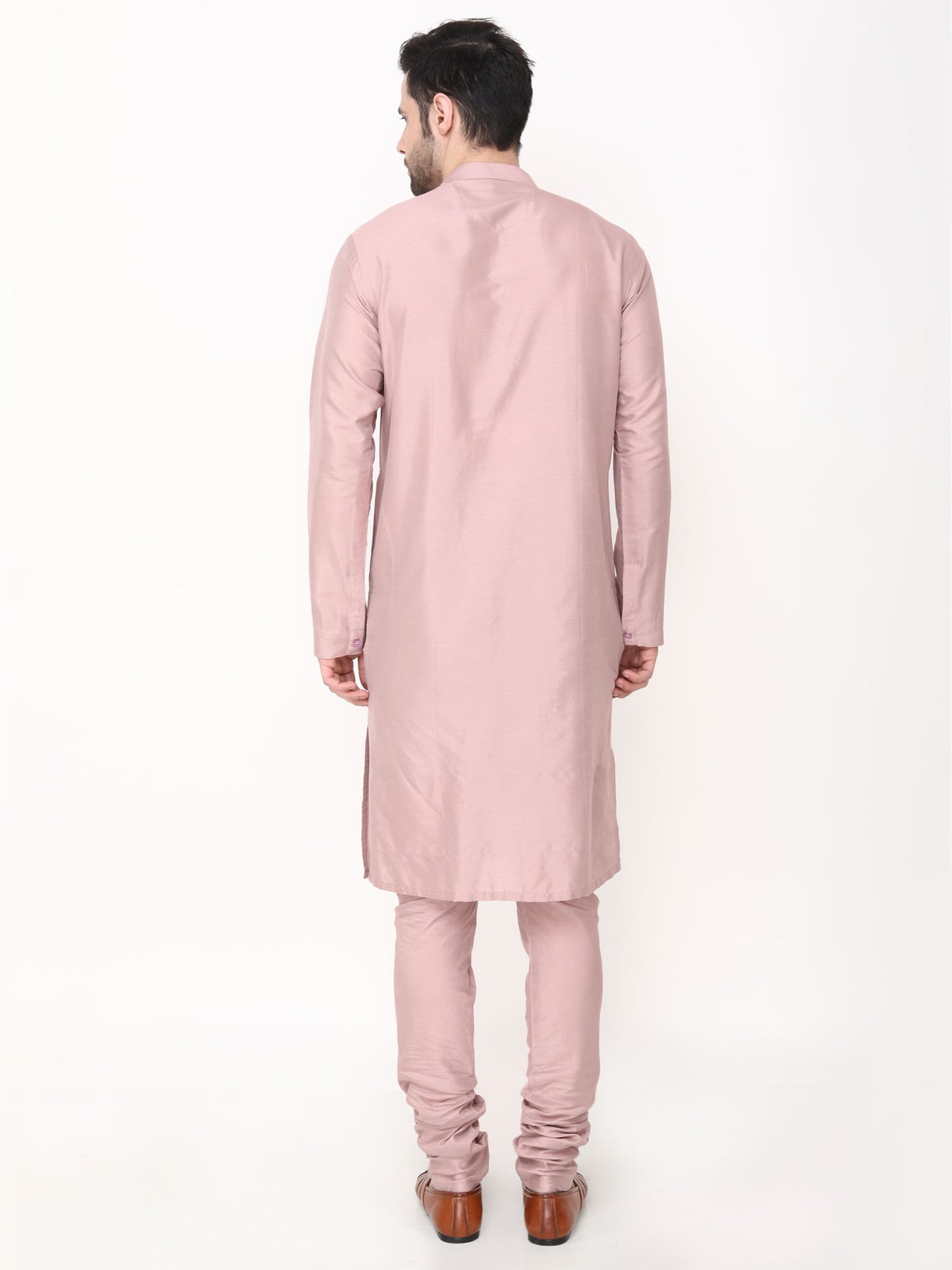 Pink Brocade Nehru Jacket with Kurta Churidaar