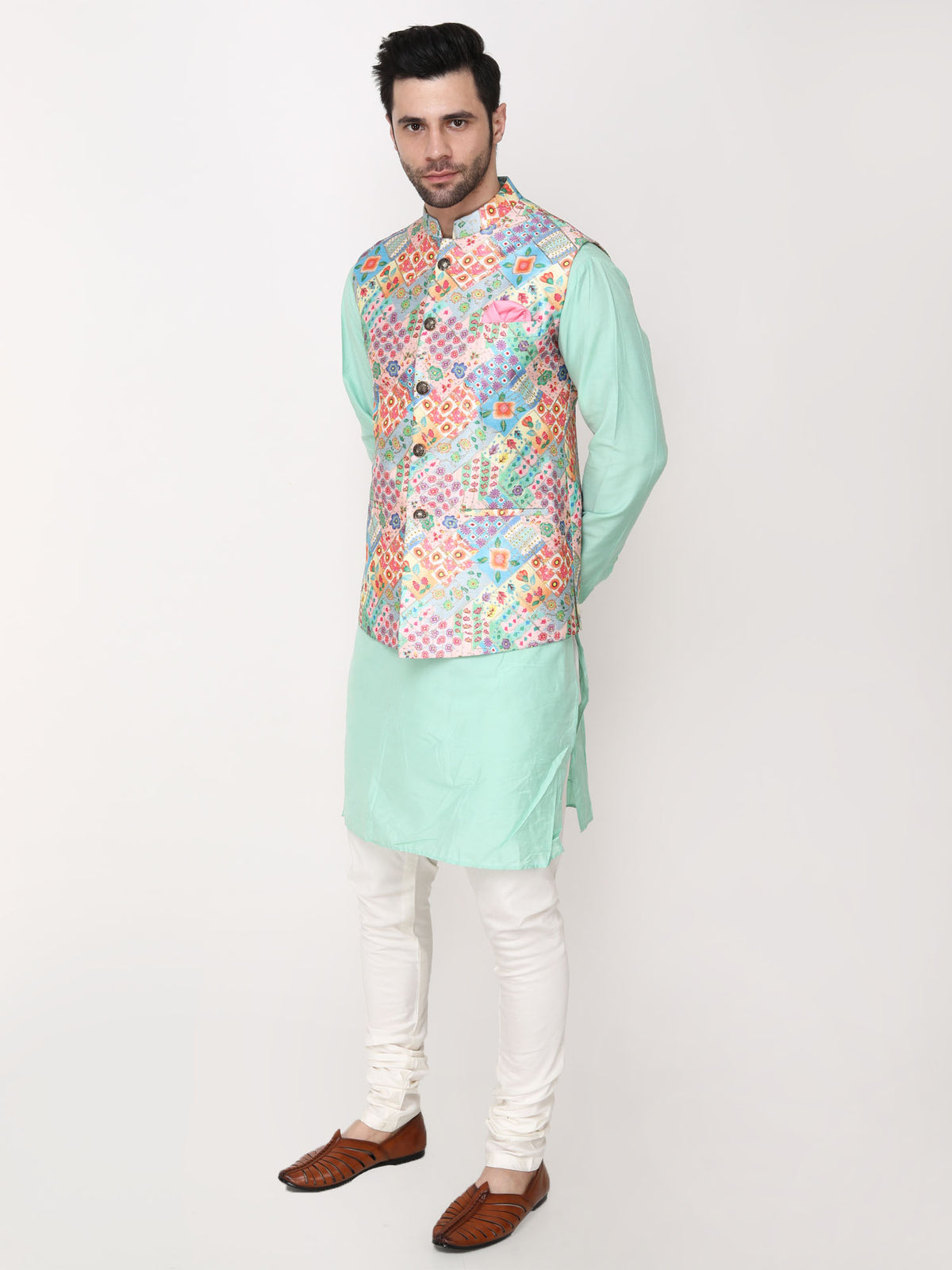 Multi Color Jacket Multi color Jacket with Green & Ivory Kurta Churidaar – Mohi fashion