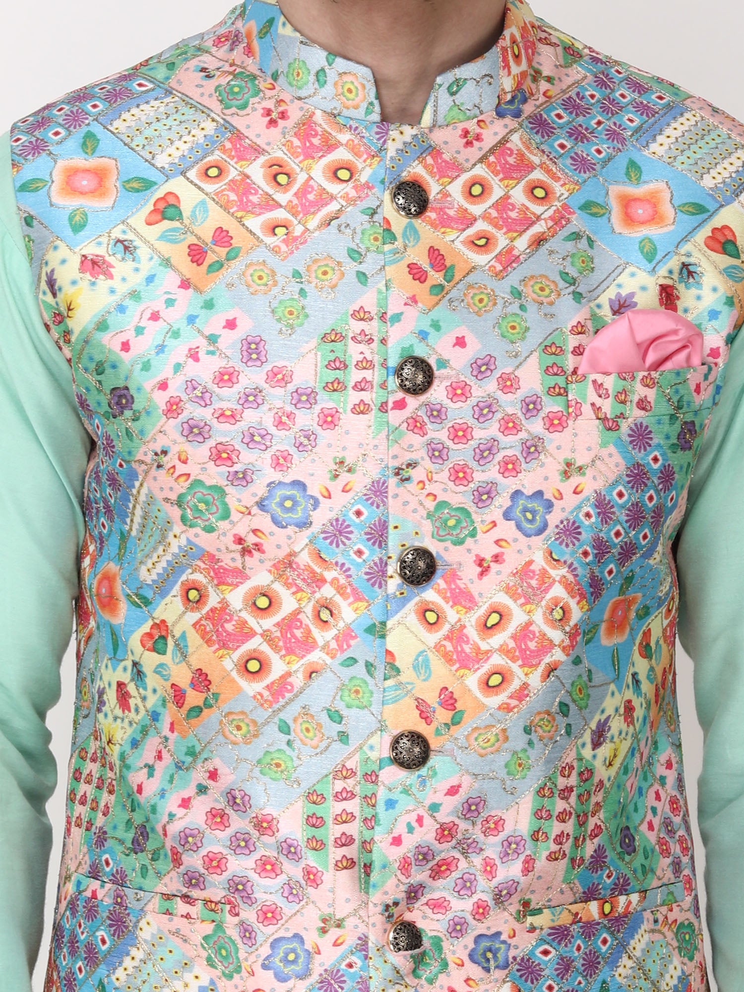 Multi Color Jacket Multi color Jacket with Green & Ivory Kurta Churidaar – Mohi fashion