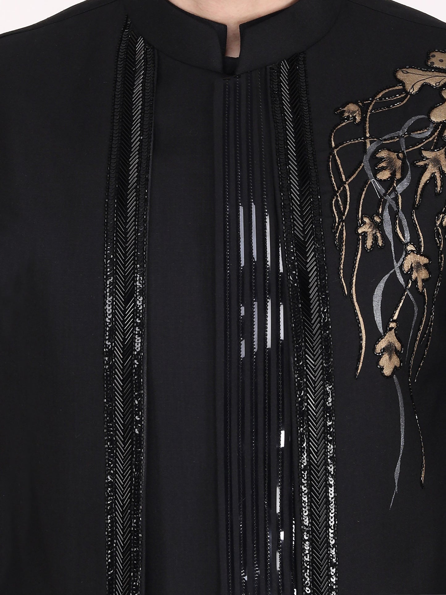 Black Ruby Silk Acrylic Bundi Jacket with Kurta Pants