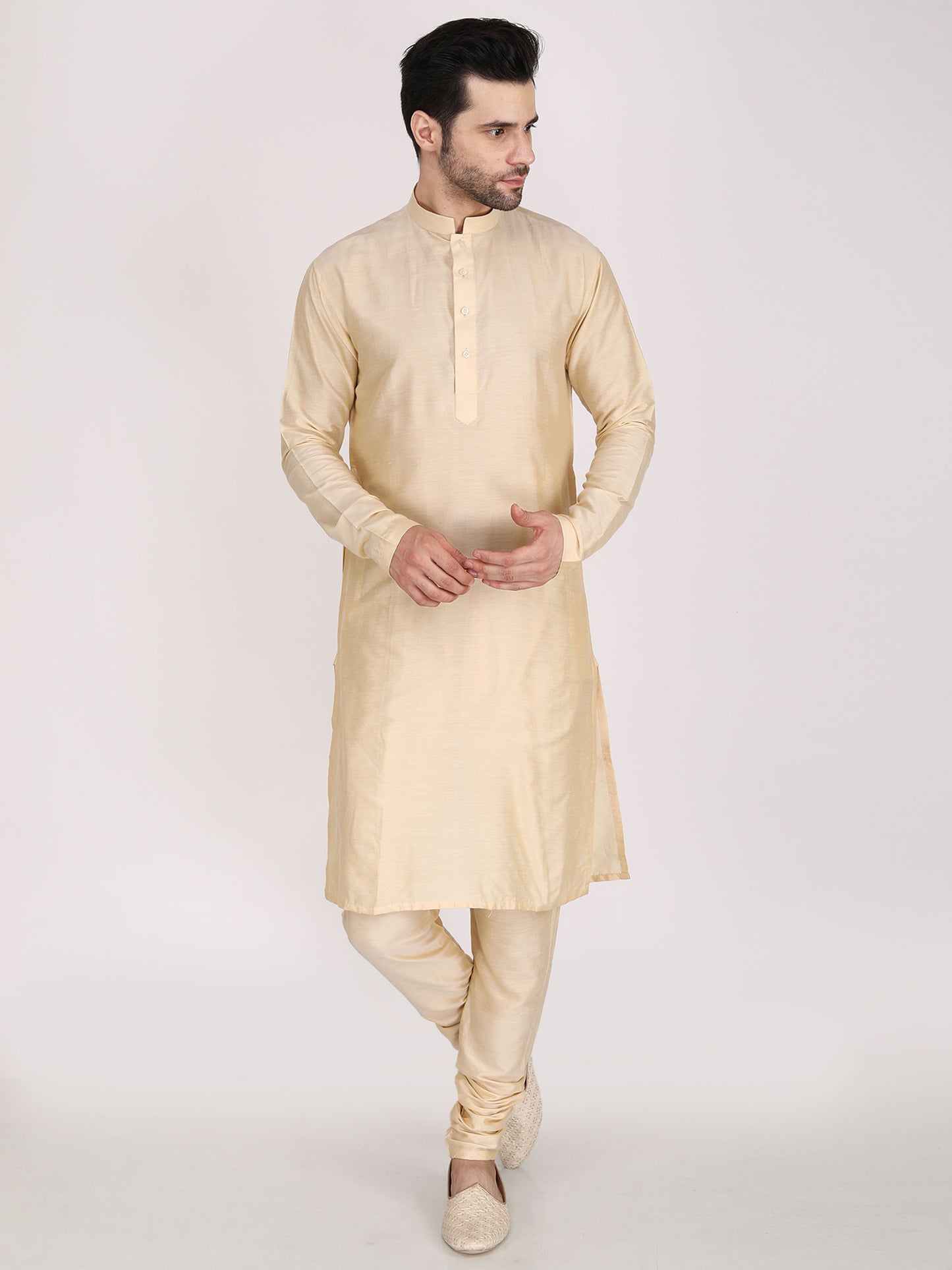 Gold Colored Art Silk hand embroidered Sherwani Set