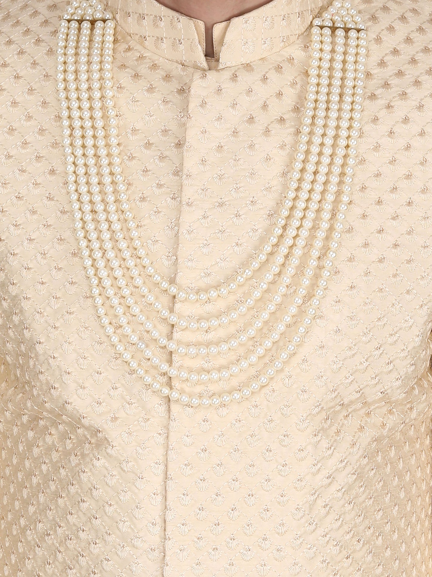 Gold Colored Art Silk hand embroidered Sherwani Set