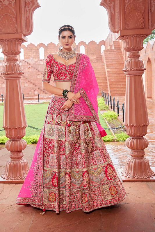 Pink Designer Silk Embroidered Bridal Lehenga