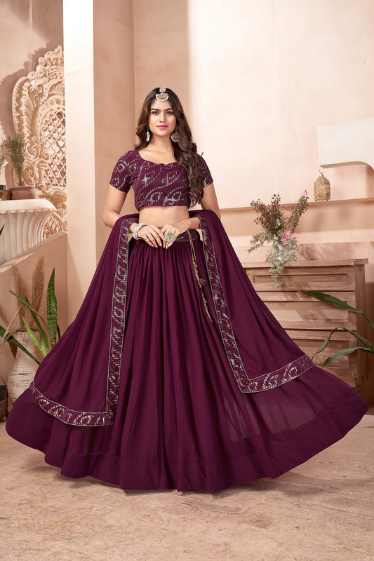 Purple Color Faux Georgette Sequins Lehenga