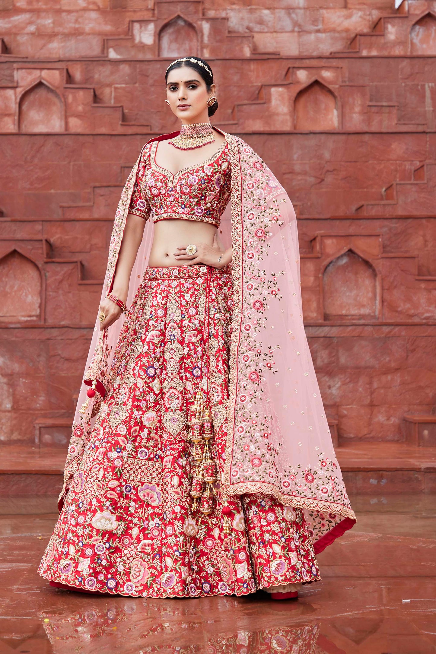 Deep Red Designer Silk Lehenga Choli for Wedding