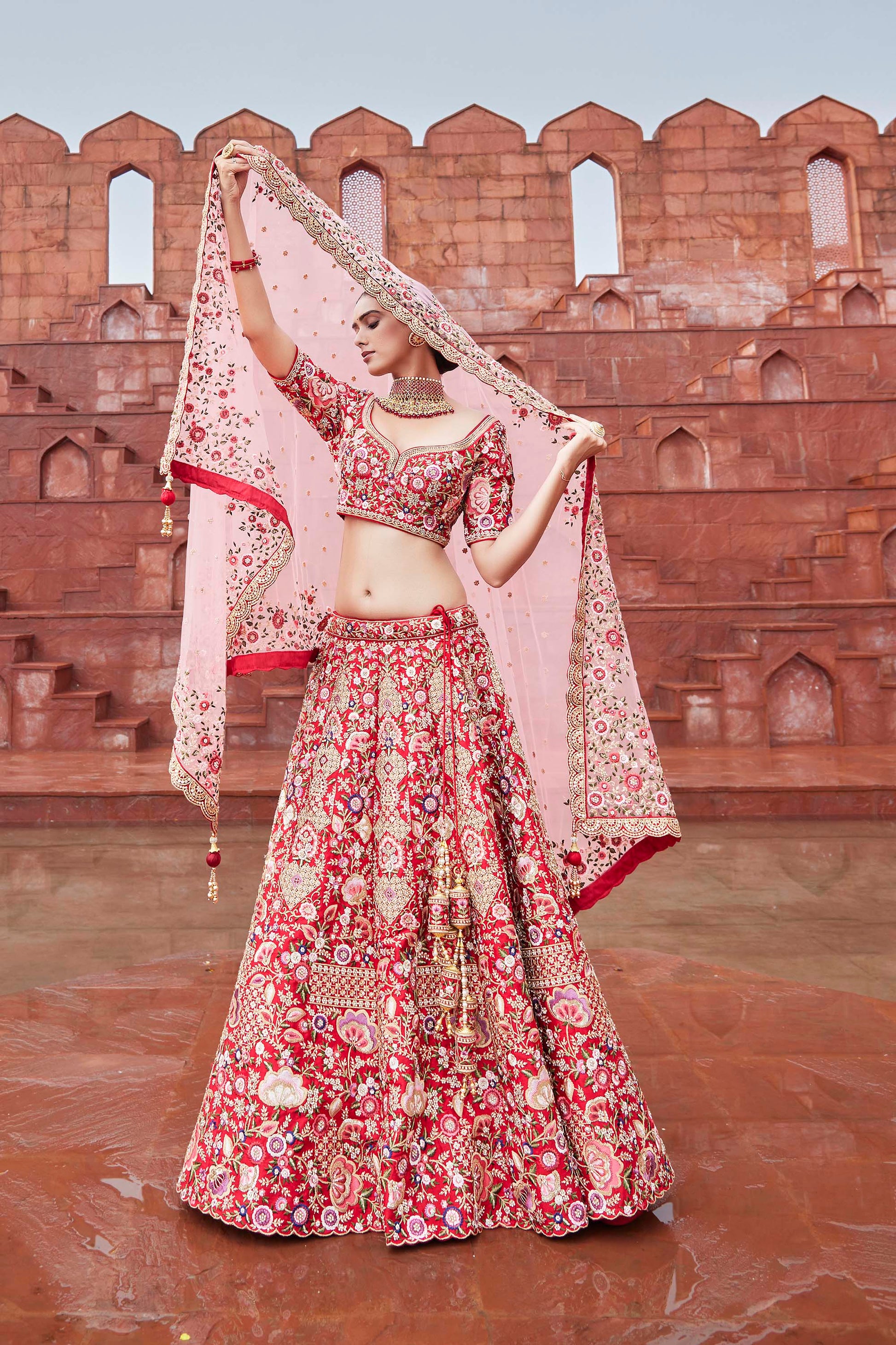 Deep Red Designer Silk Lehenga Choli for Wedding