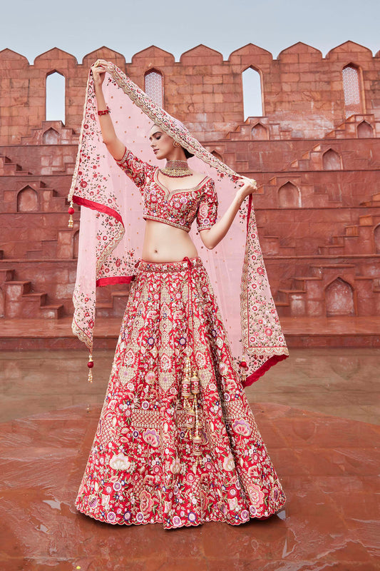 Deep Red Designer Silk Lehenga Choli for Wedding