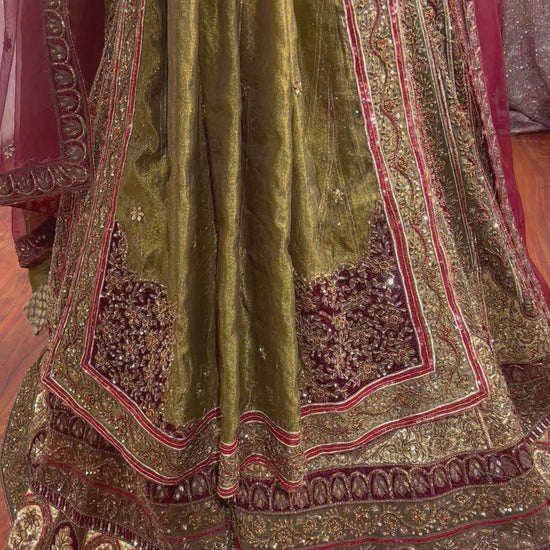 Designer Mehendi Brocade Hand Embroidered Dilbaug Bridal Lehenga