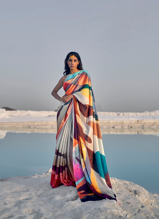 Multicolor Soft Silk Digital Printed Saree
