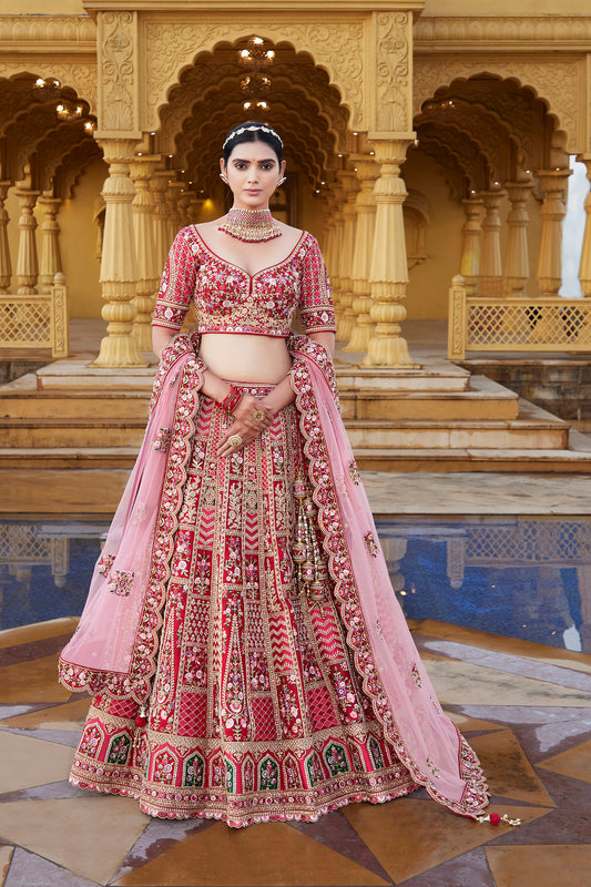 Dark Red Color Silk Bridal Lehenga