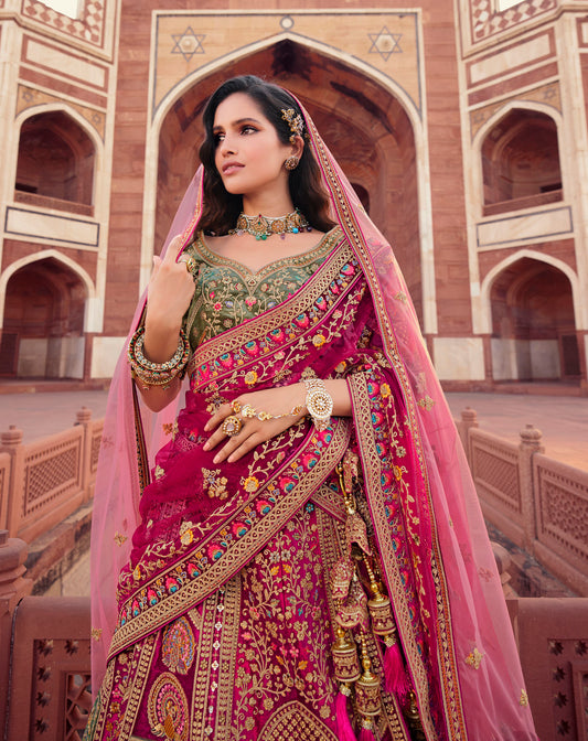 Wedding Pink & Green Traditional Bridal Lehenga