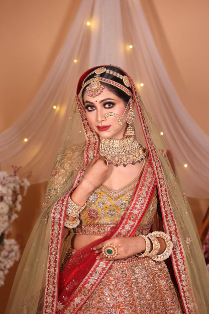 Designer Orange Color Embroidered Bridal Lehenga