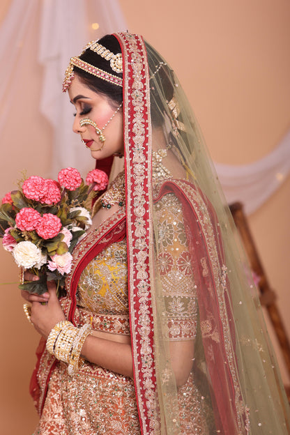 Designer Orange Color Embroidered Bridal Lehenga