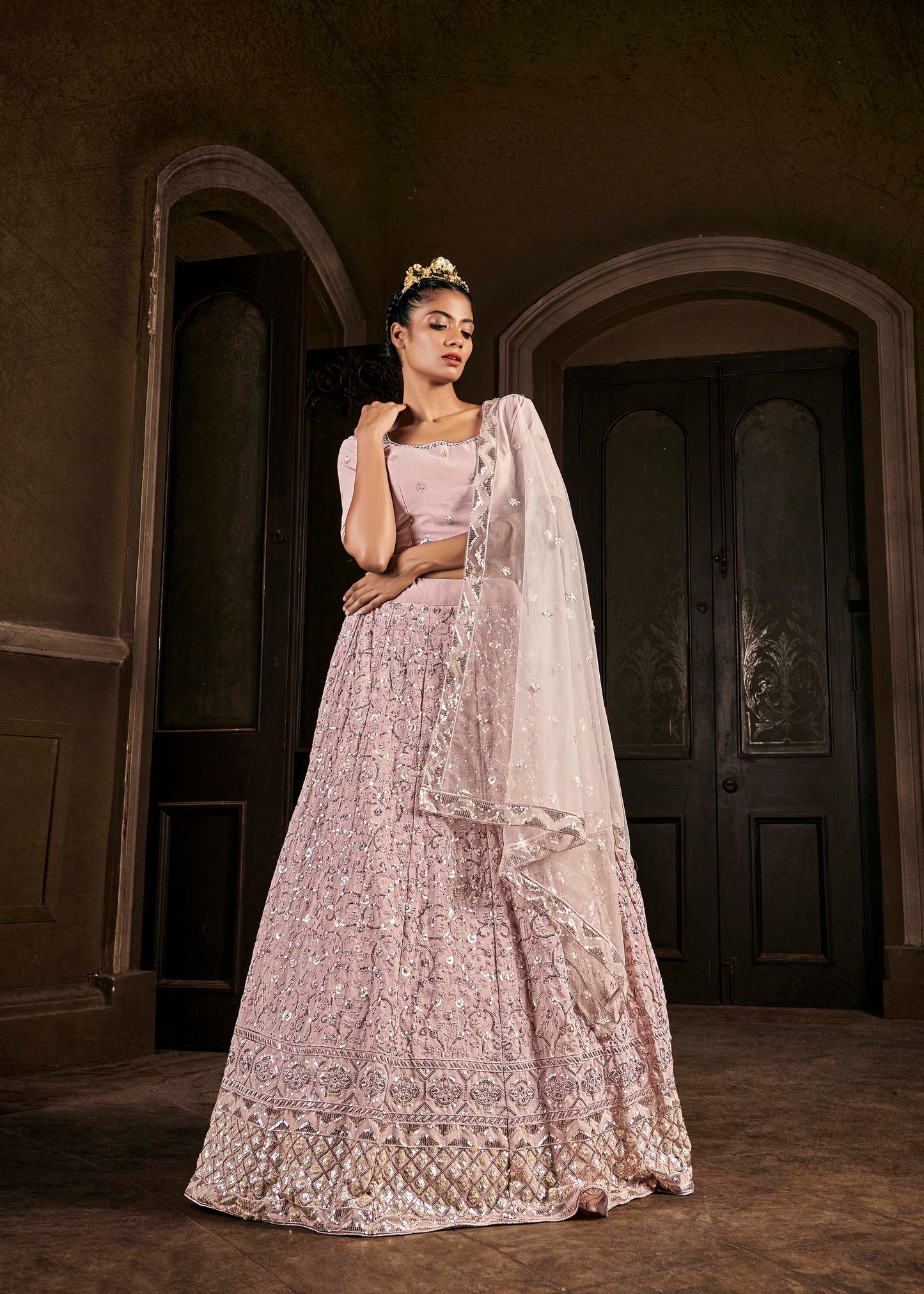 Attractive Pastel Pink Embroidered Lehenga