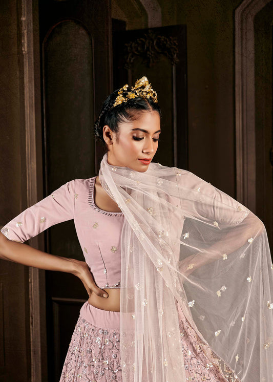Attractive Pastel Pink Embroidered Lehenga