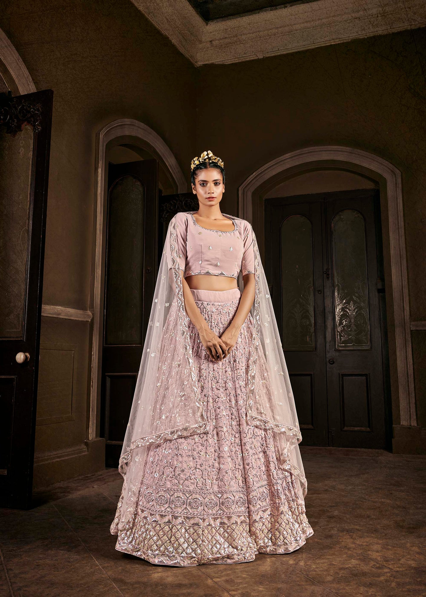 Attractive Pastel Pink Embroidered Lehenga