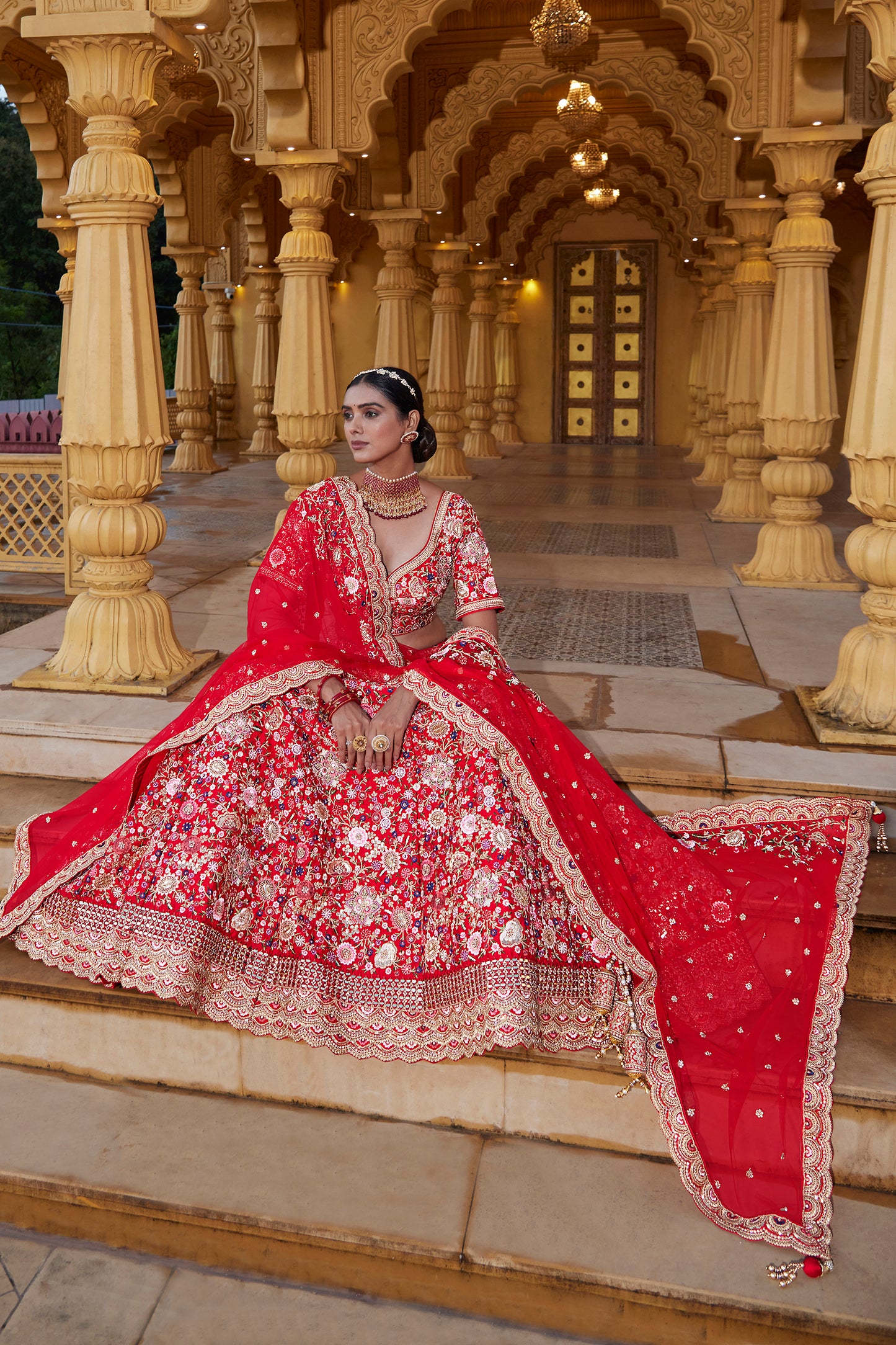 Marvelous Pure Red Silk Bridal Lehenga