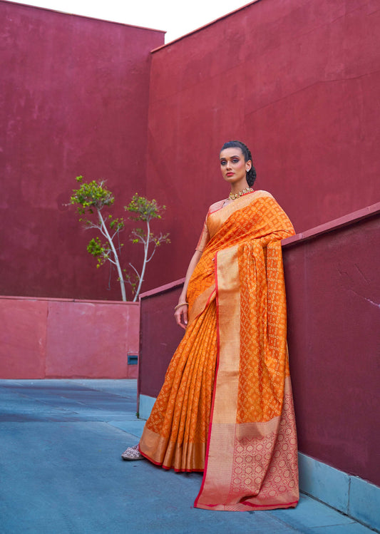 Orange Patola Zari Woven Silk Saree