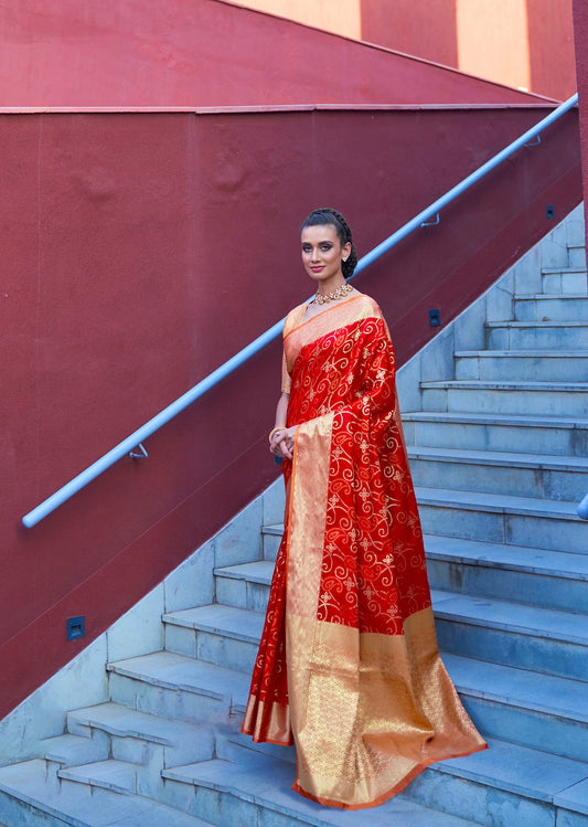 Red Patola Zari Woven Silk Saree
