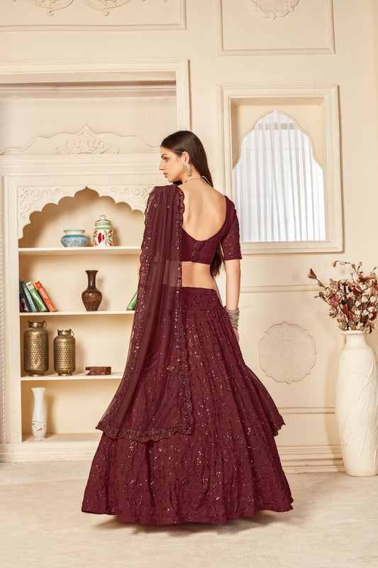 Maroon Georgette Partywear Lehenga Set