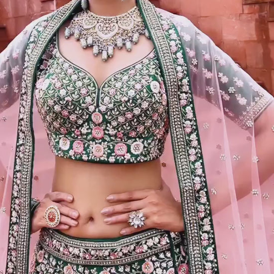 Green Bridal Wear Silk Lehenga Choli