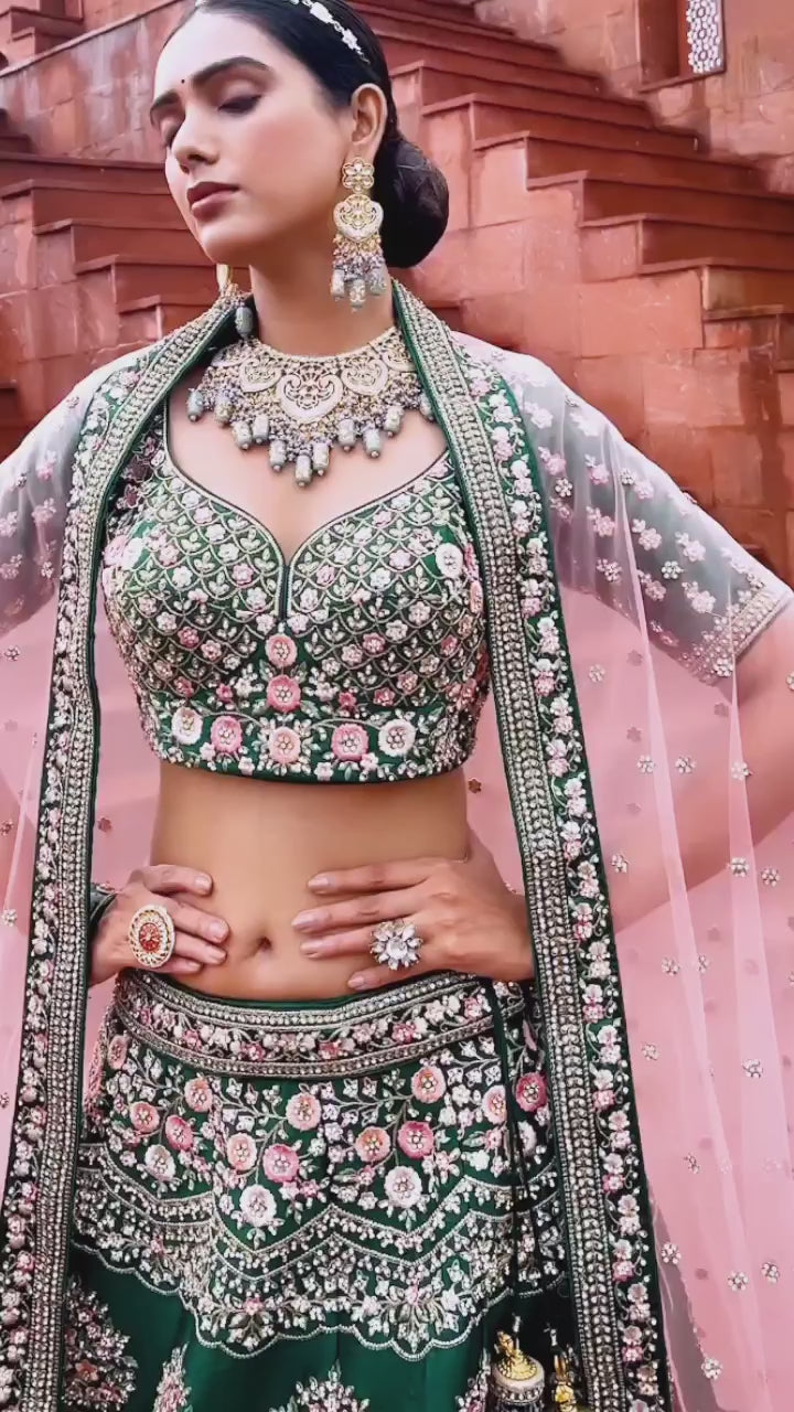 Green Bridal Wear Silk Lehenga Choli