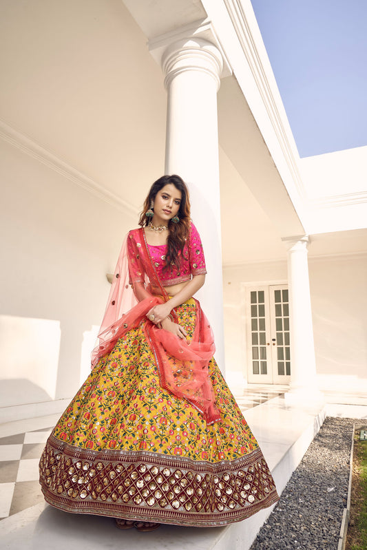 Mustard Yellow & Pink Lehenga for Haldi 1915