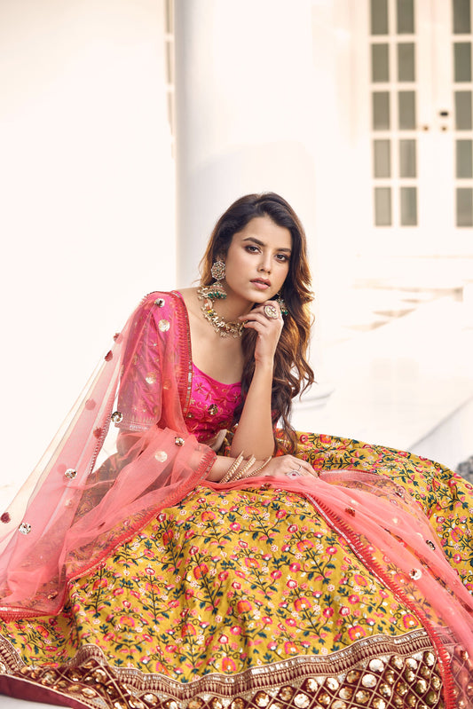 Mustard Yellow & Pink Lehenga for Haldi 1915