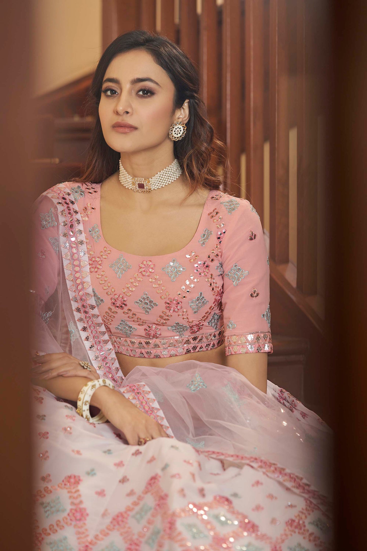 Dazzling Pink Embroidered Georgette Lehenga Choli for Wedding Guest 1941