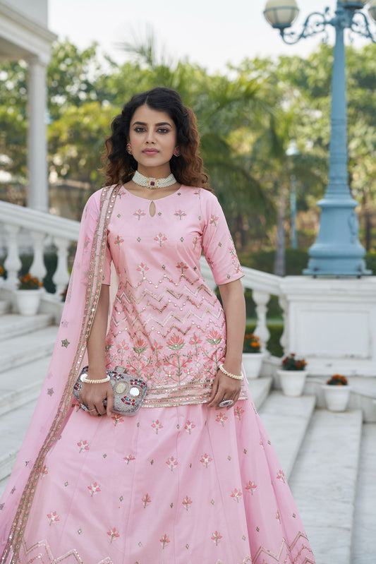 Gota Work Pink Faux Chiffon Wedding Guest Lehenga 1952