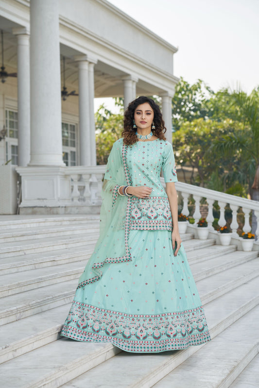 Green Color Designer Bridesmaid Lehenga Choli 1955