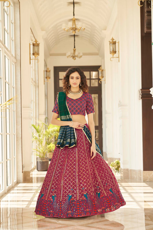 Dazzling Pink Embroidered Lehenga for Wedding Guest