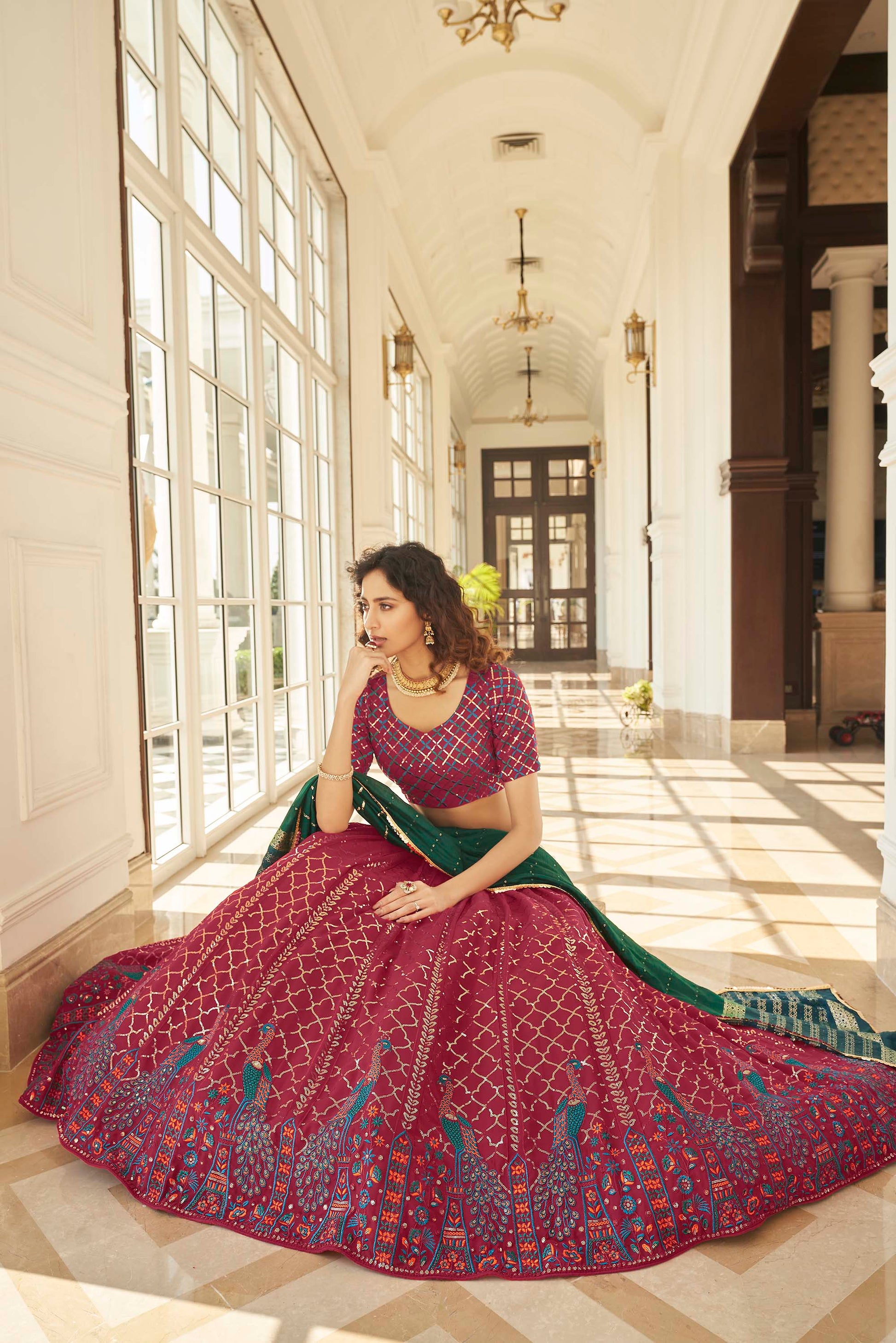 Dazzling Pink Embroidered Lehenga for Wedding Guest
