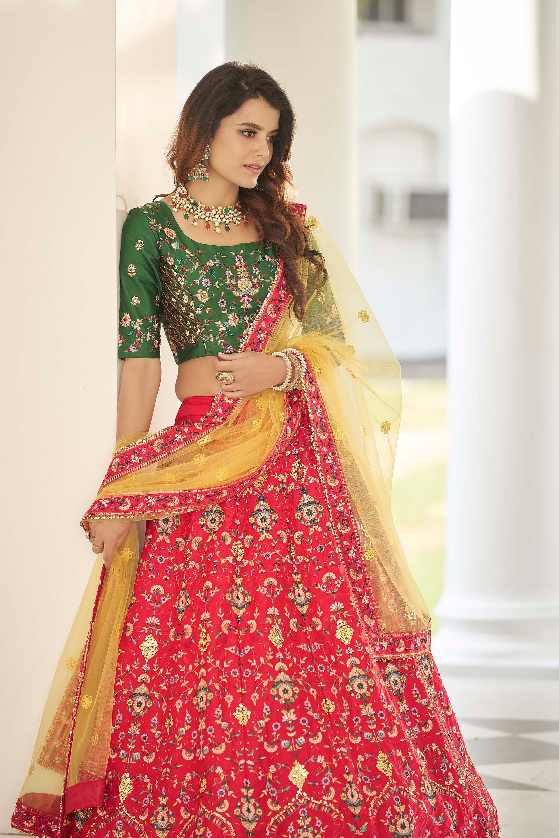 Red & Green Sequins Embroidery Lehenga for Bridesmaid 1992