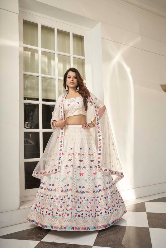 Partywear Sequined Lehenga Choli in White