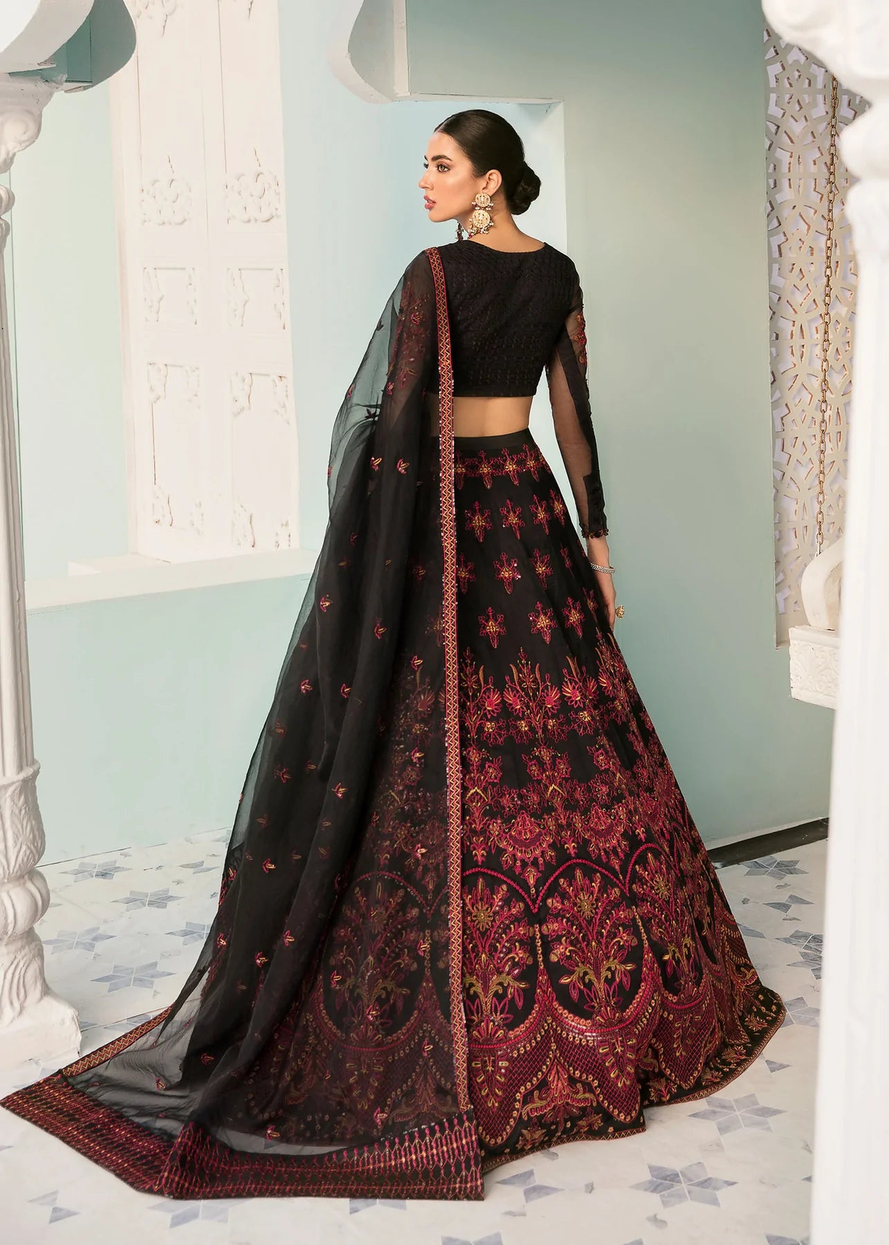 Black Color Floral Embroidery Lehenga