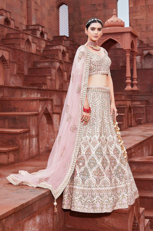 Ravishing Creamy Pink Silk Bridal Lehenga