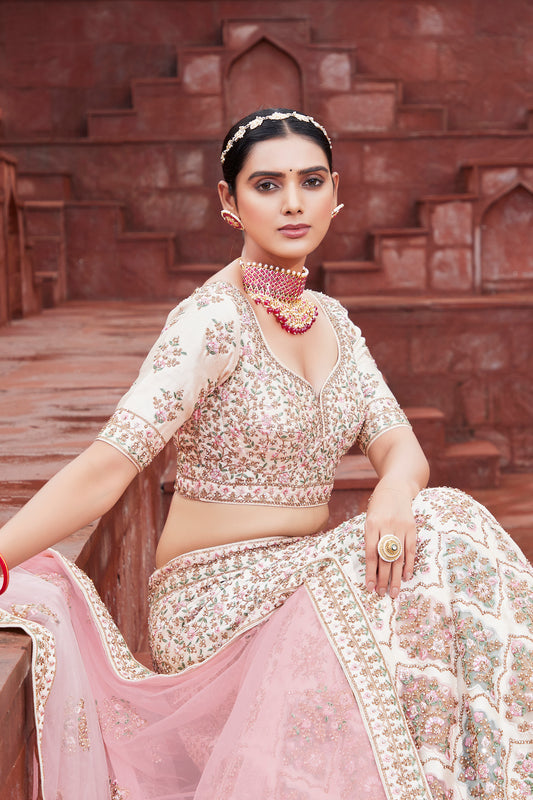 Ravishing Creamy Pink Silk Bridal Lehenga