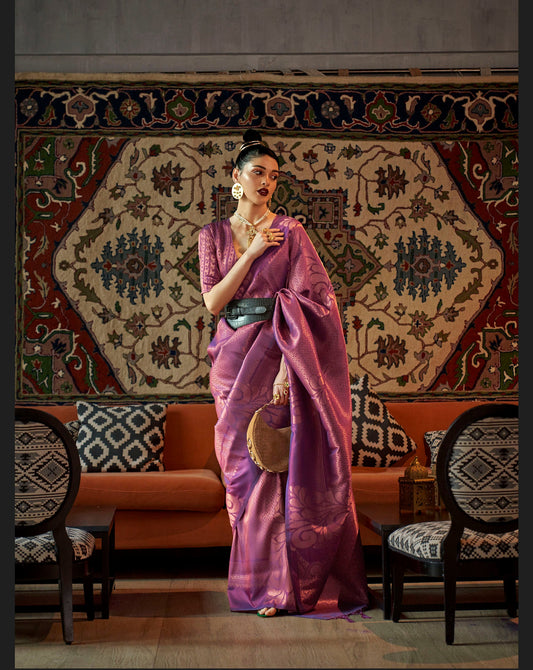 Purple Woven Silk Banarasi Saree