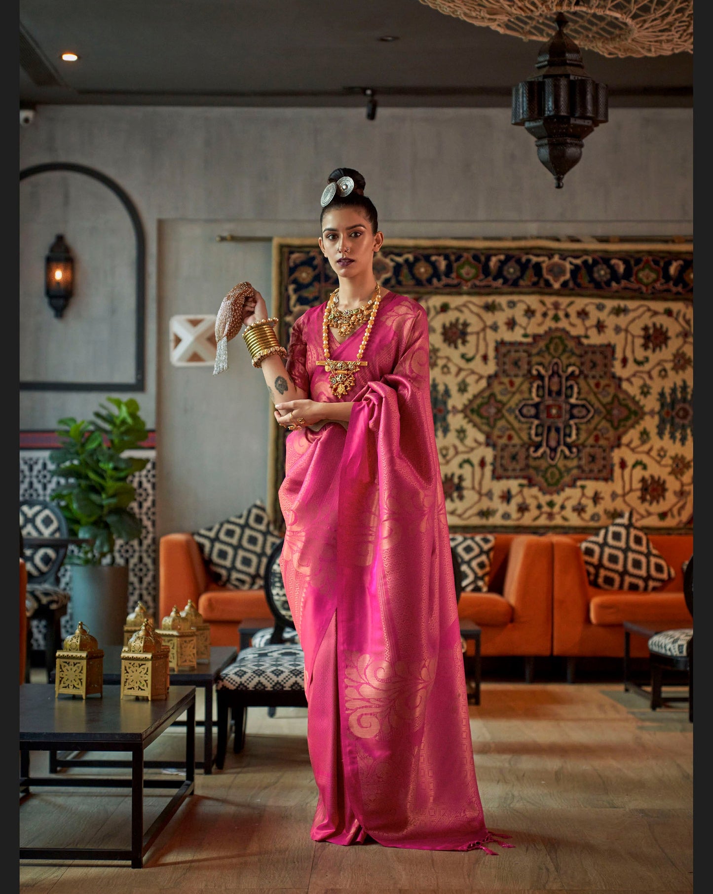 Pretty Pink Woven Silk Banarasi Saree