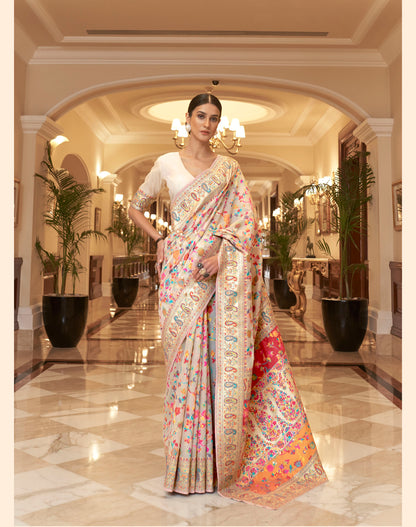 Off-White Kashmiri Silk Woven Saree