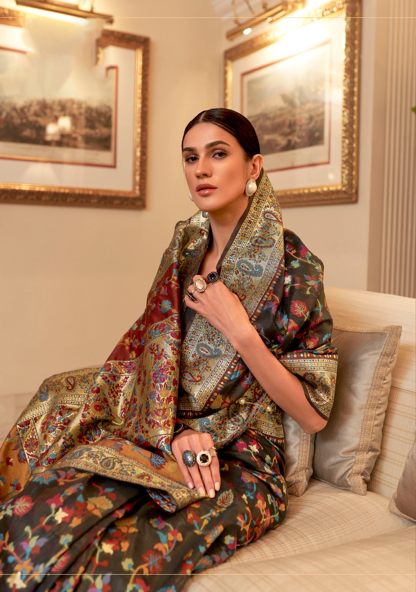 Black Kashmiri Silk Woven Saree