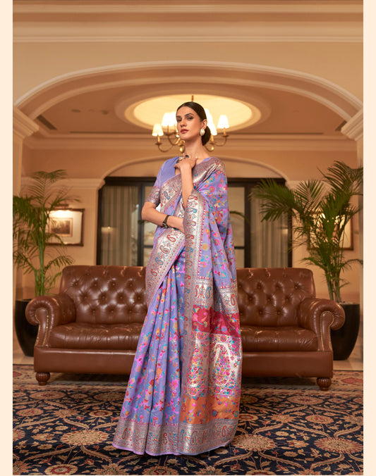 Purple Kashmiri Silk Woven Saree