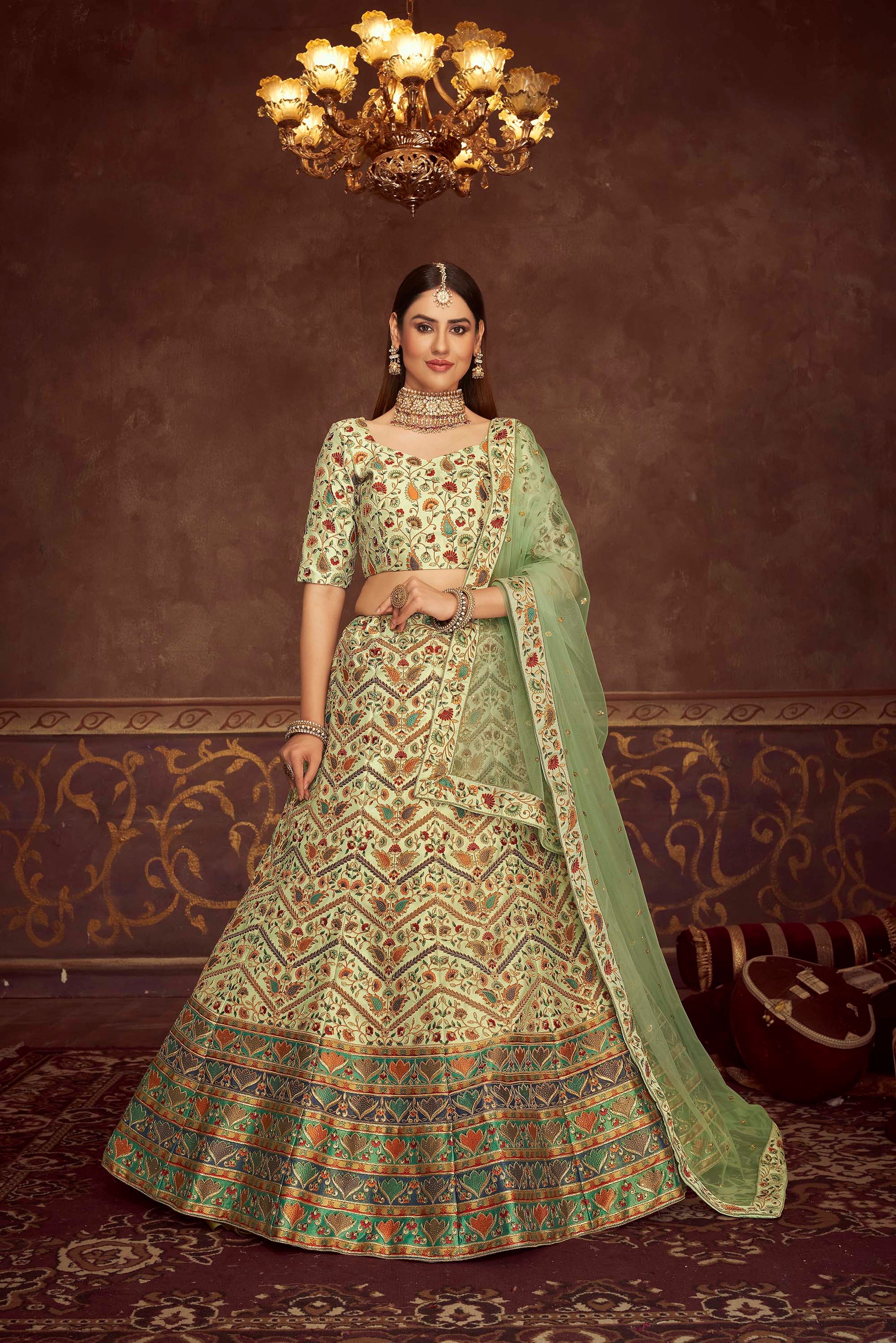 Green Swarovski Silk Wedding Wear Lehenga Choli