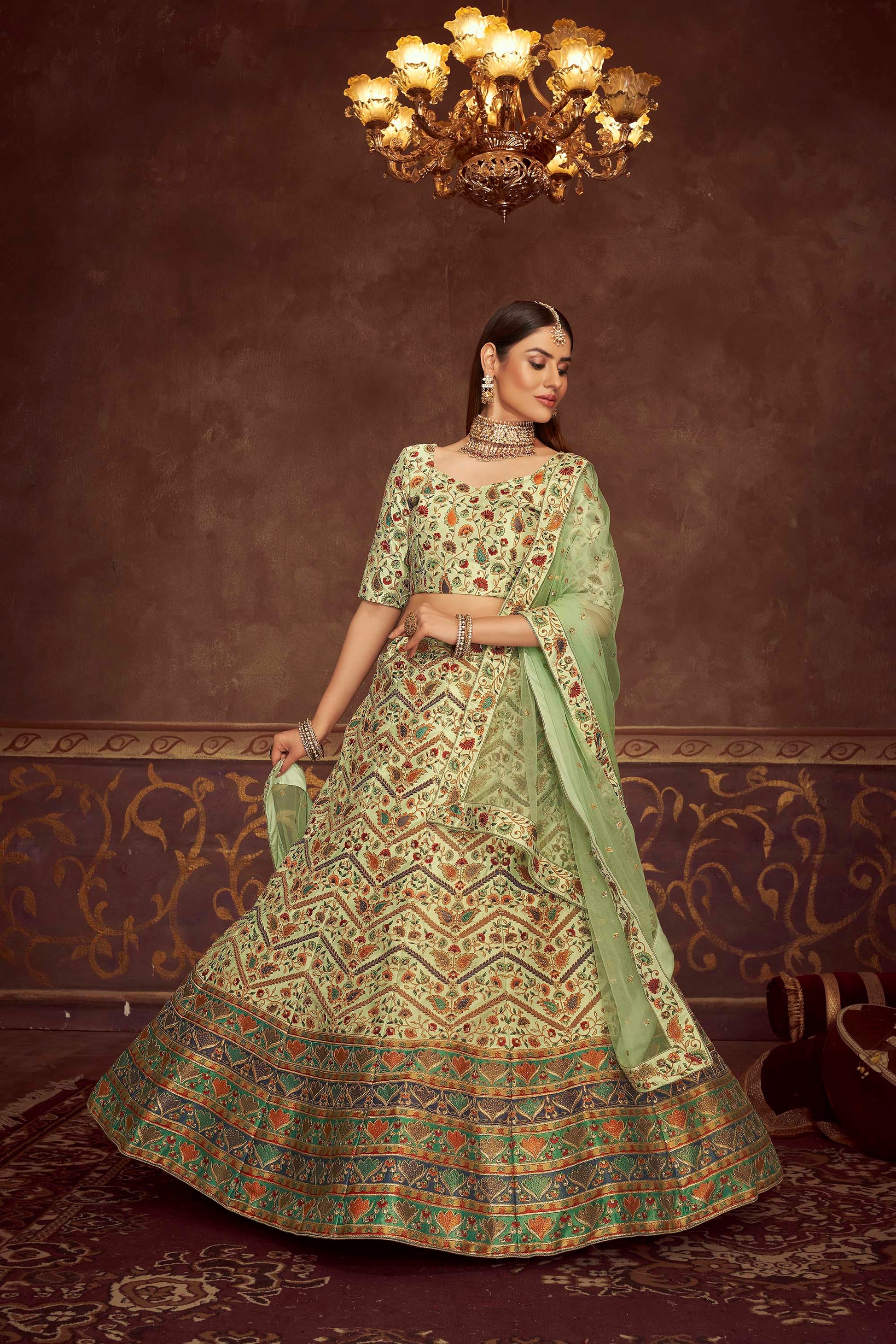Green Swarovski Silk Wedding Wear Lehenga Choli